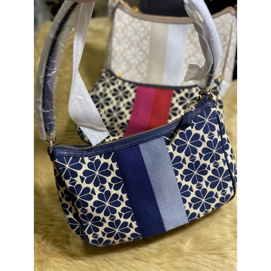 Retail KS Spade Flower Jacquard Stripe Sam Small Shoulder Bag - Blue