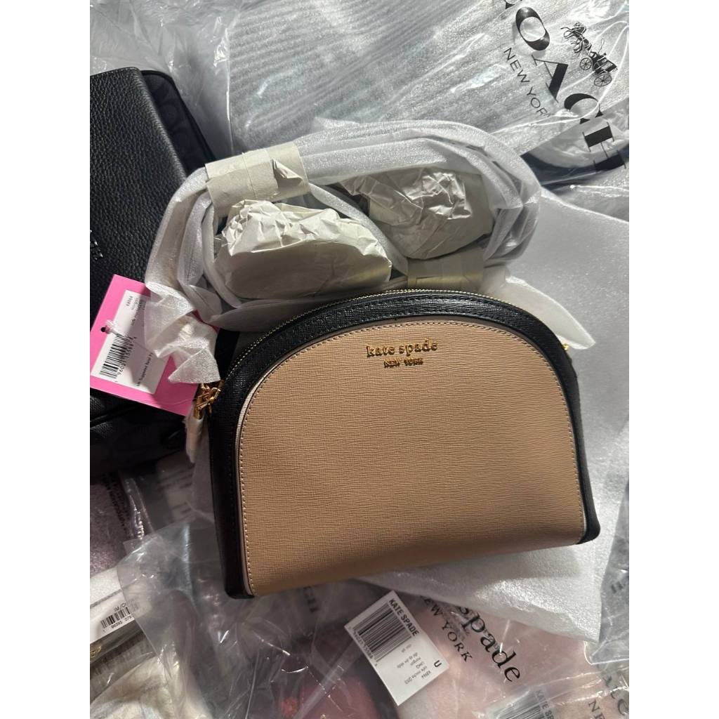 ORIG & IMPORTED KS Spencer Double-zip Small Dome Crossbody Bag Beige Black