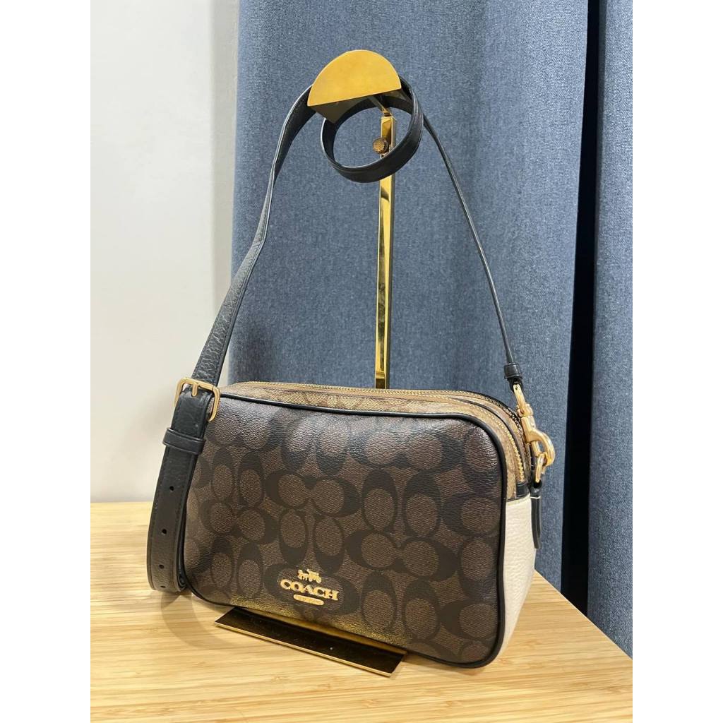 ORIG Preloved CCH RARE Jes Crossbody In Blocked Signature Canvas Brown Bag