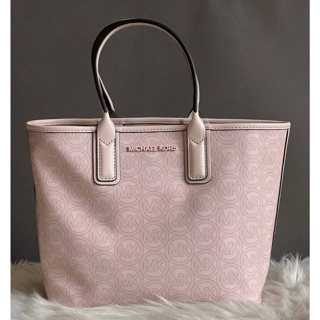 ORIG & IMPORTED MK Jodie Small Logo Jacquard Tote Bag Pink