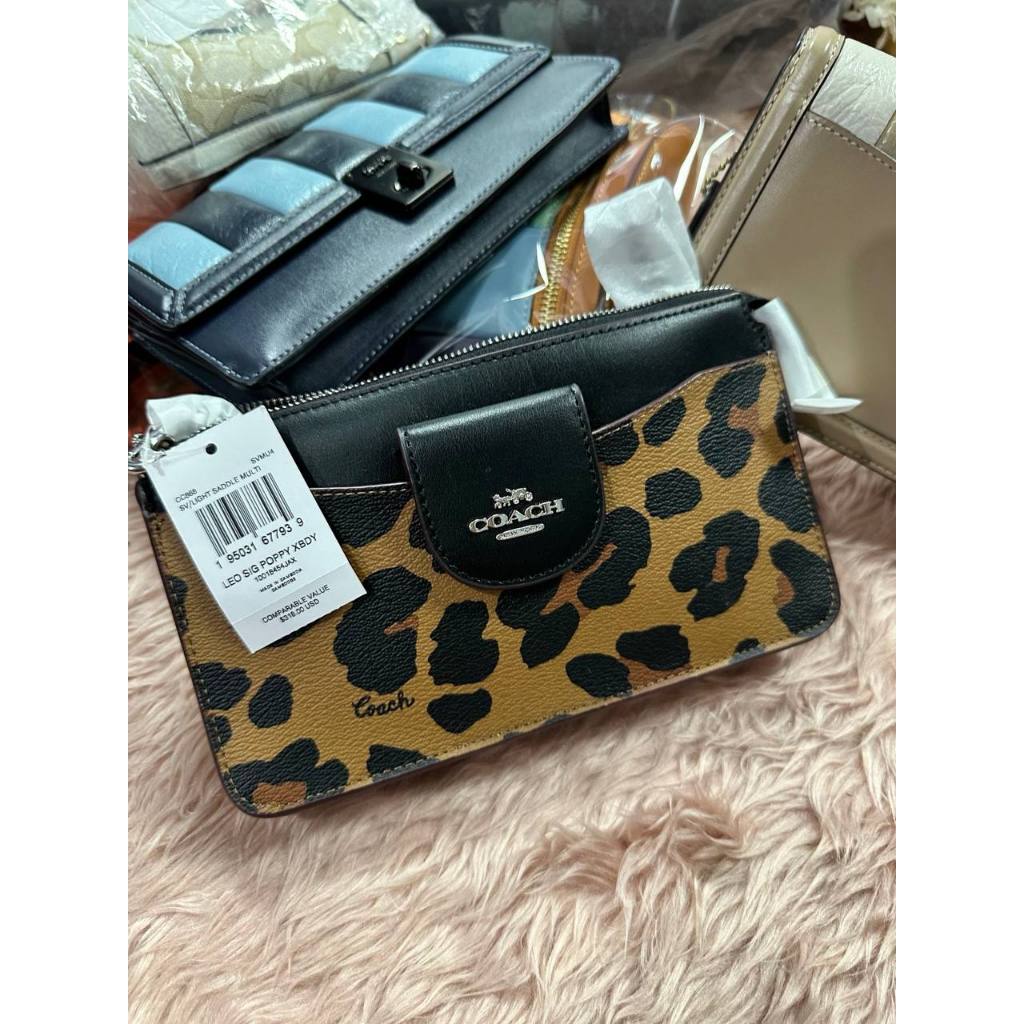 ORIG & IMPORTED CCH Poppy Crossbody Small Slim Bag With Card Case Leopard Print Brown