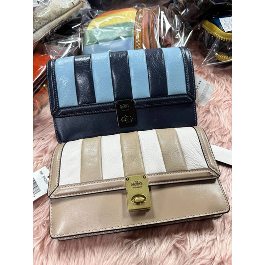 ORIG & IMPORTED CCH Hutton Clutch With Colorblock Quilting Chain Beige Black Bag