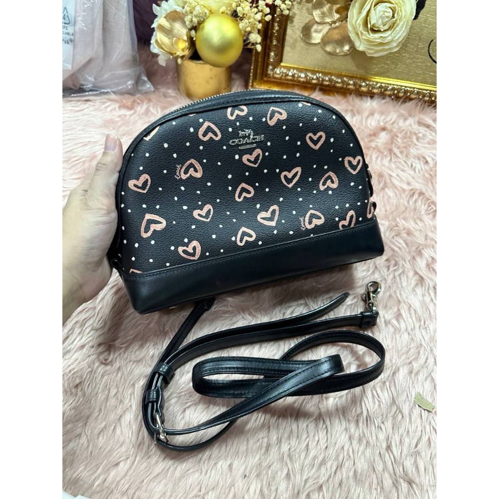 ORIG Preloved CCH Dome Crossbody Small Black Bag With Hearts Print