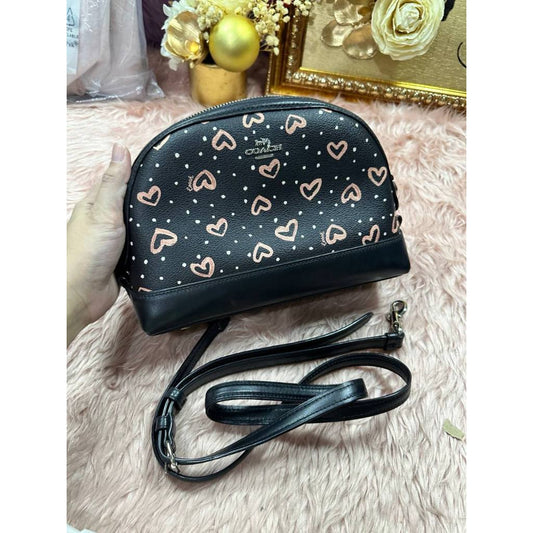 ORIG Preloved CCH Dome Crossbody Small Black Bag With Hearts Print