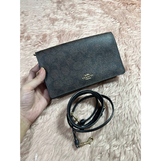 ORIG Preloved CCH Anna Foldover Crossbody Clutch Small Bag Signature Brown Black