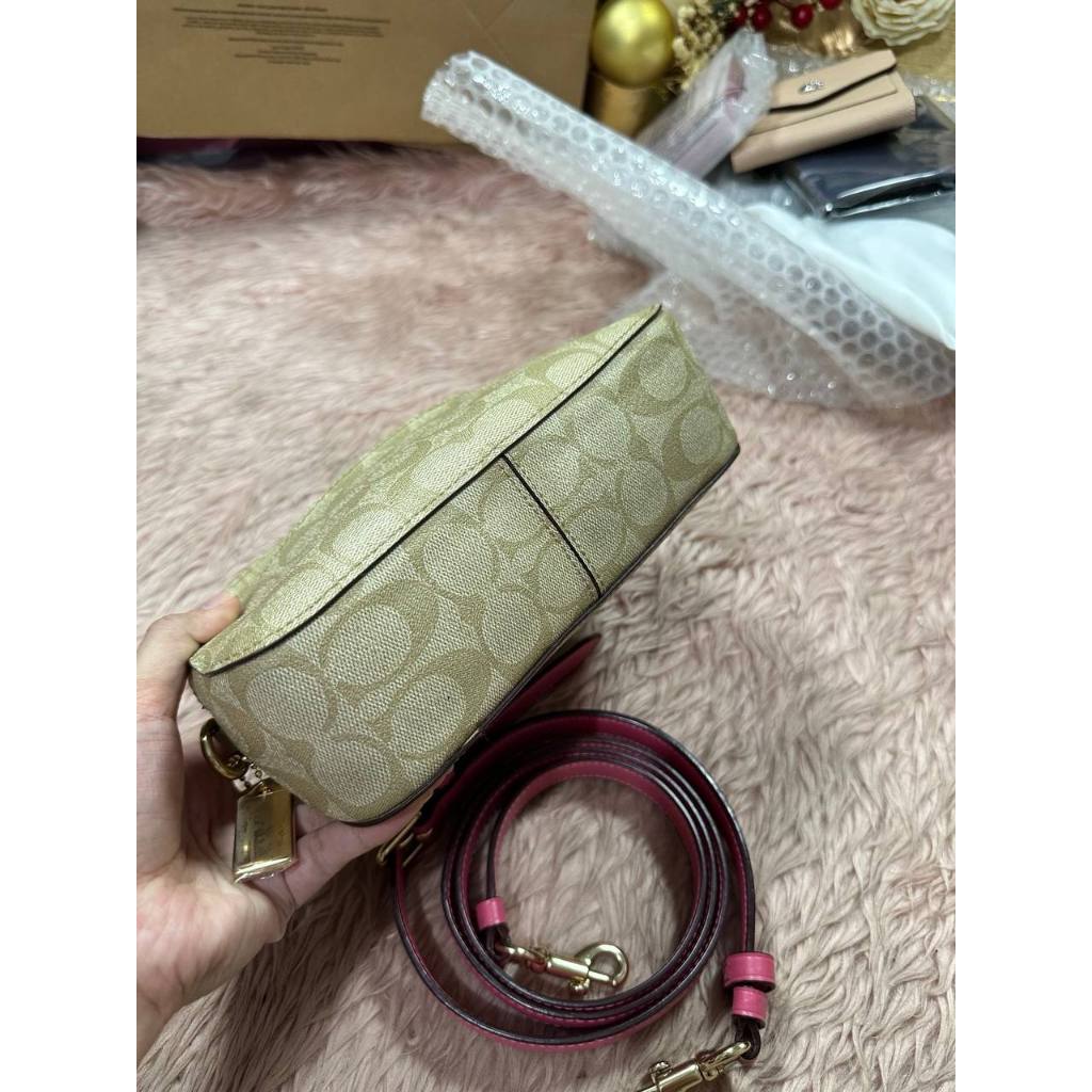 ORIG Preloved CCH Serena Satchel In Signature Canvas in Light Khaki/Pink Small Bag