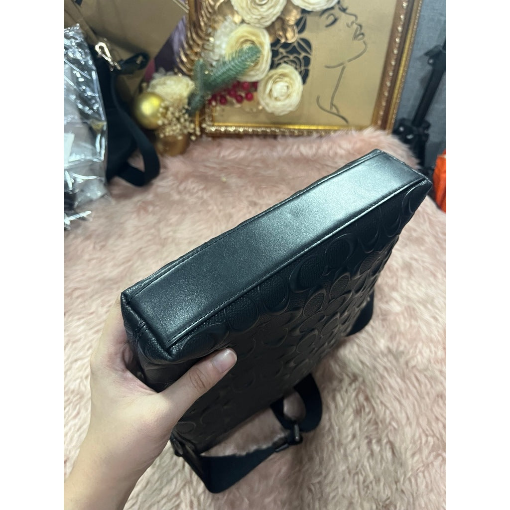 ORIG Preloved CCH Men's Houston Flight Bag In Signature Leather Black