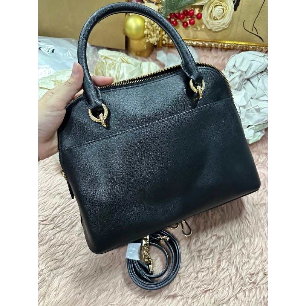 ORIG Preloved MK Jet Set Travel Medium Saffiano Leather Dome Satchel Black Bag