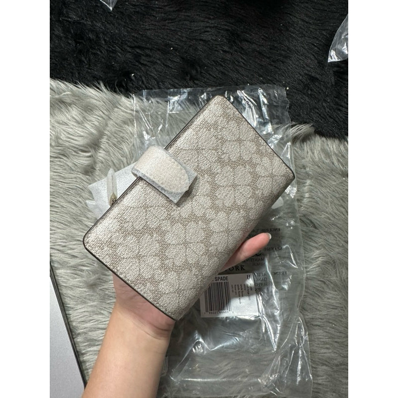 ORIG & IMPORTED KS Signature Spade Flower Medium Compact Bifold Wallet Navy Blue Beige