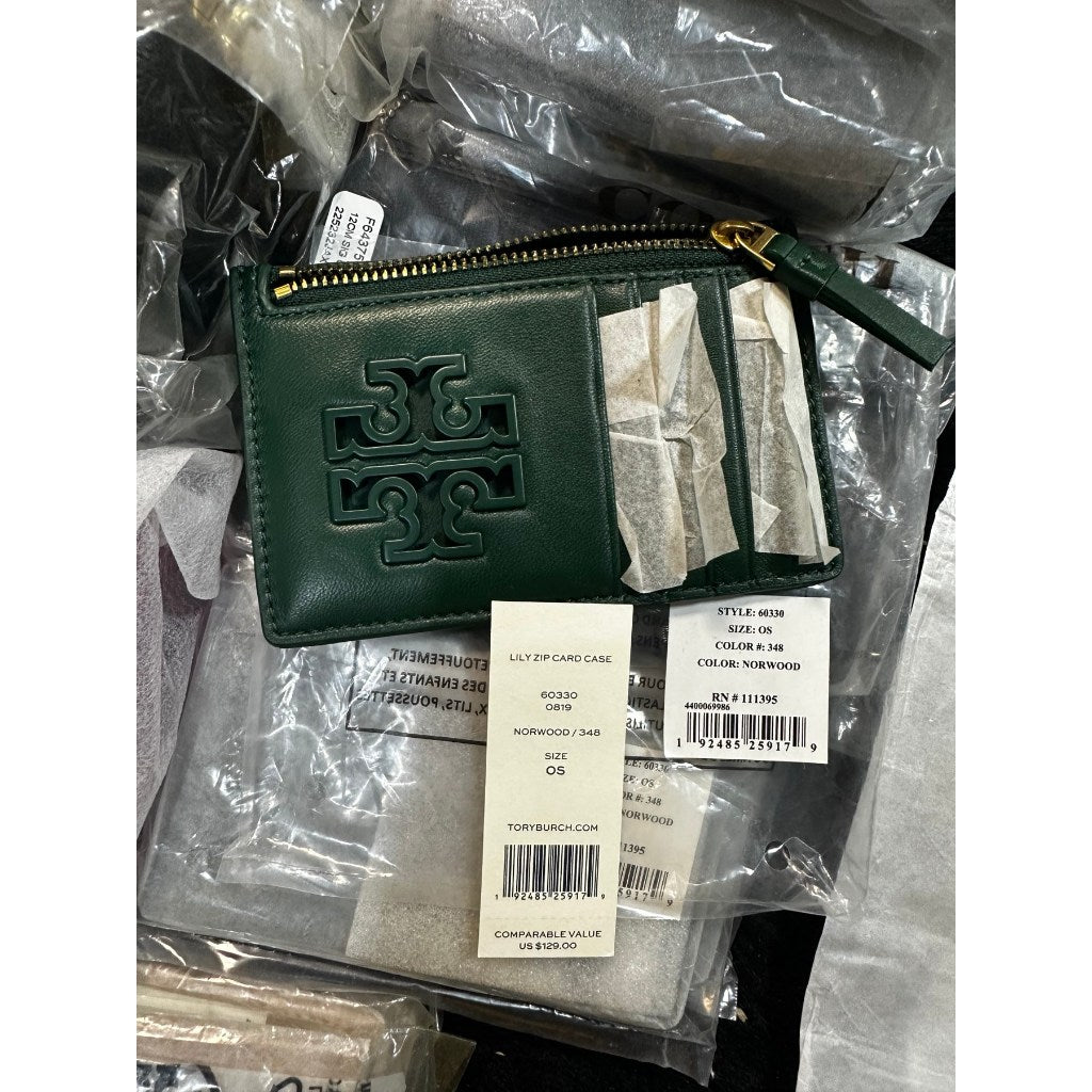 ORIG & IMPORTED TB Lily Zip Card Case Slim Wallet Green