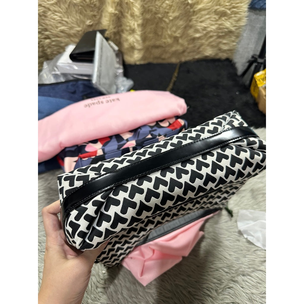 ORIG & IMPORTED KS KS Retail Sam Icon Modernist Hearts Nylon Small Shoulder Bag Black/Whit