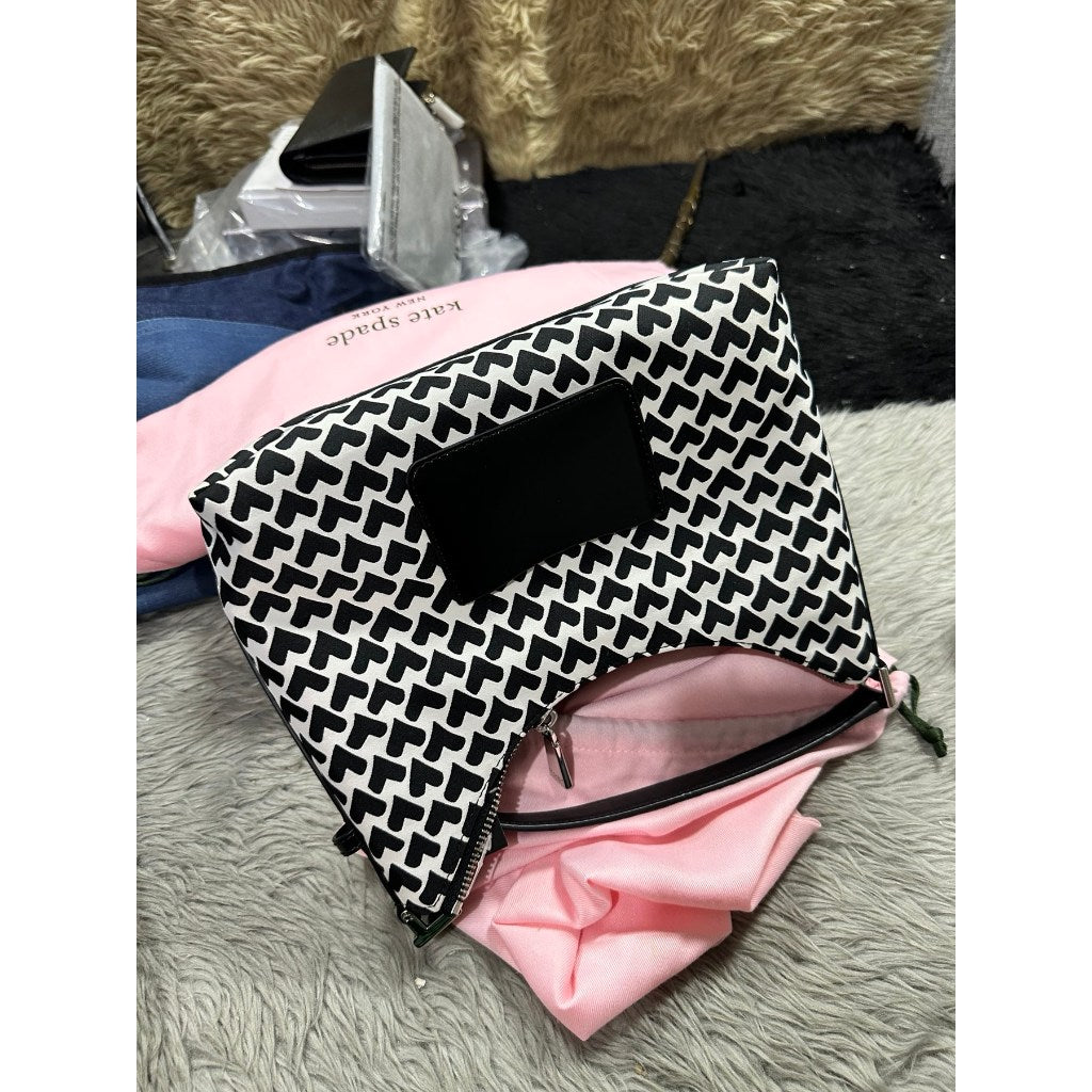 ORIG & IMPORTED KS KS Retail Sam Icon Modernist Hearts Nylon Small Shoulder Bag Black/Whit