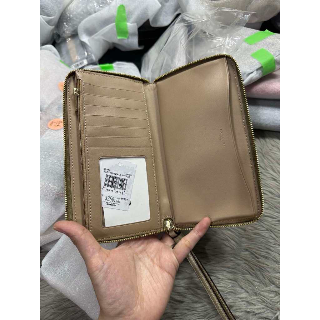ORIG & IMPORTED CCH Dempsey Large Phone Long Wallet In Signature Brown/Khaki/Black Jacquard