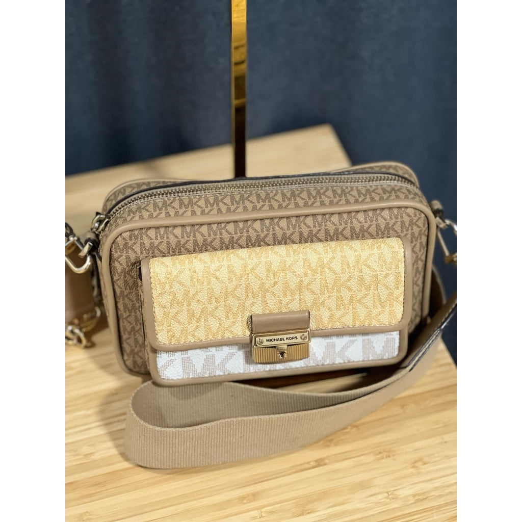 ORIG Preloved MK Bradshaw Medium Logo Camera Bag Brown