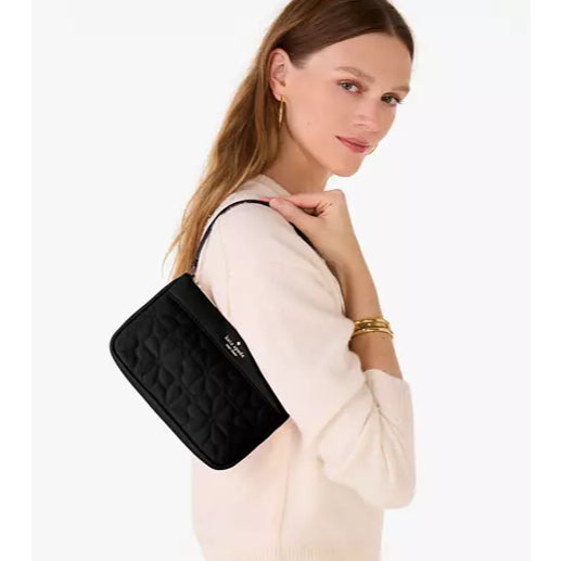 ORIG & IMPORTED KS Spade Flower Quilted Fabric Convertible Wristlet Shoulder Mini Bag Black Pink