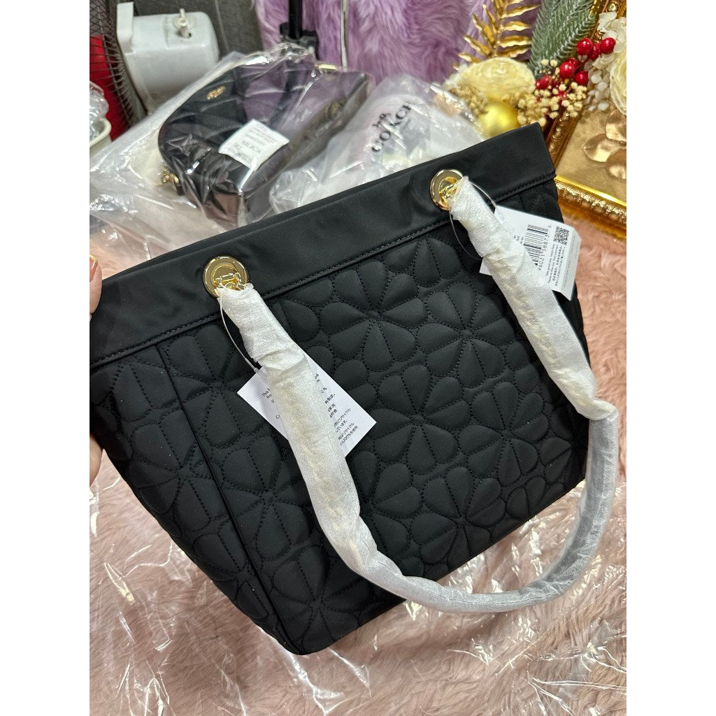 ORIG & IMPORTED KS Spade Flower Quilted Fabric Medium/Large Tote Black Bag