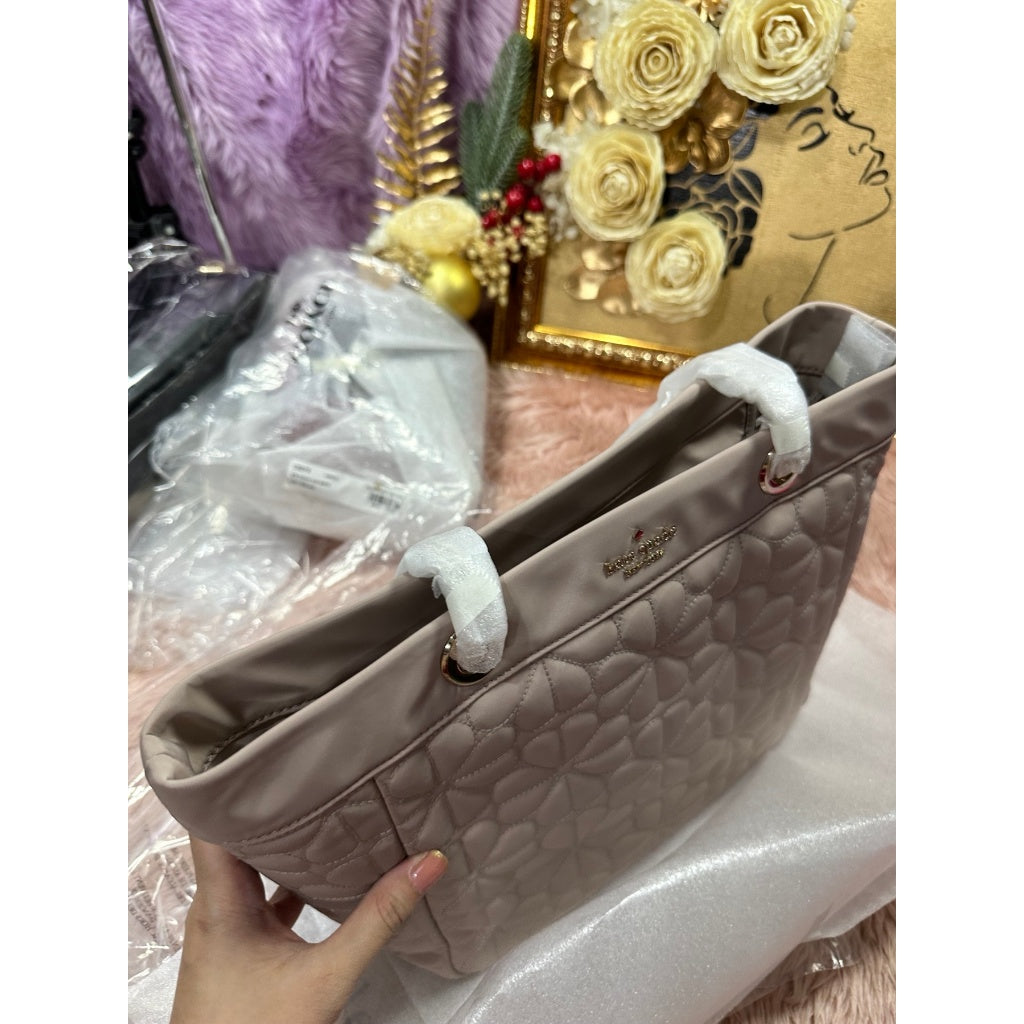 ORIG & IMPORTED KS Spade Flower Quilted Fabric Medium/Large Tote Cozy Grey Bag