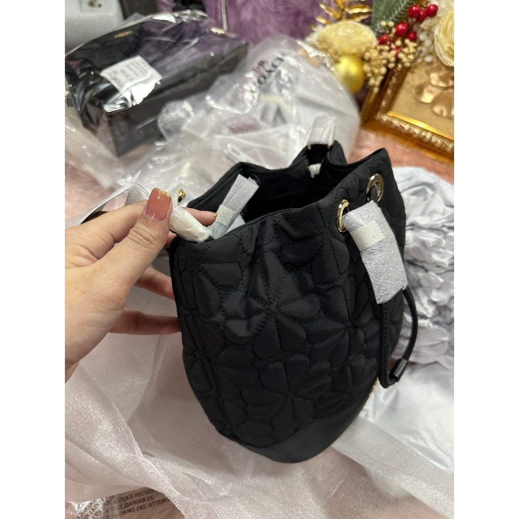 ORIG & IMPORTED KS Spade Flower Quilted Fabric Bucket Bag Pink Black