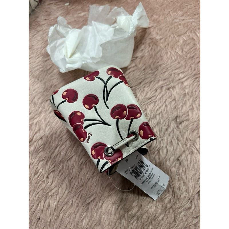 ORIG & IMPORTED CCH Drawstring Wristlet White Wallet With Cherry Print