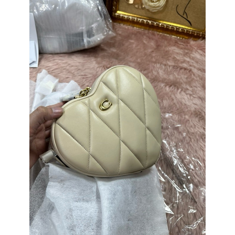 ORIG & IMPORTED CCH Retail Heart Crossbody Bag With Quilting Ivory White