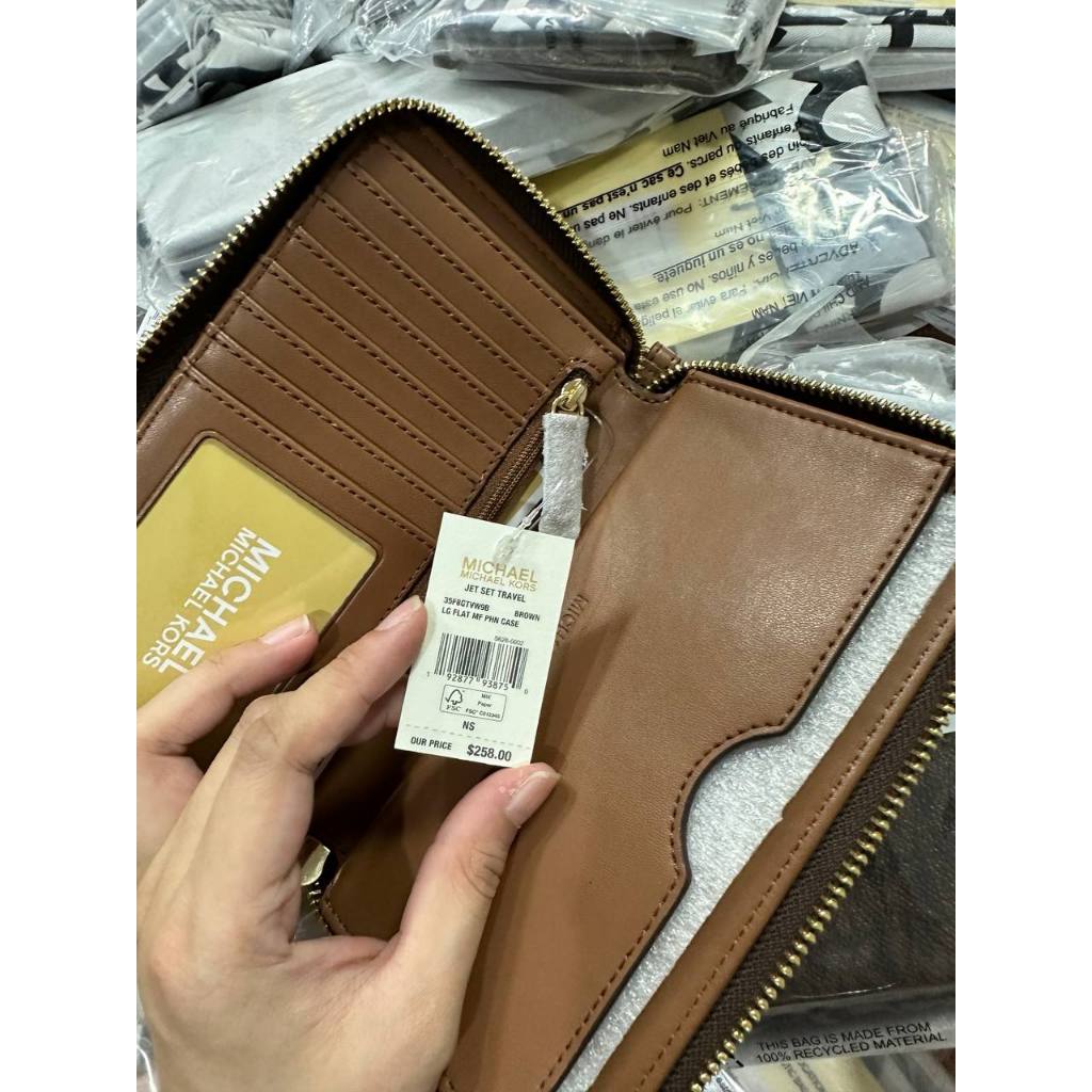 ORIG & IMPORTED MK Jet Set Large Multifunction Phone Case Wristlet Wallet Brown