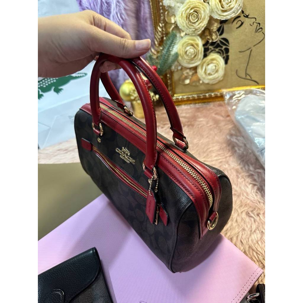 ORIG Preloved CCH Rowan Satchel In Signature Canvas Brown/Red Bag