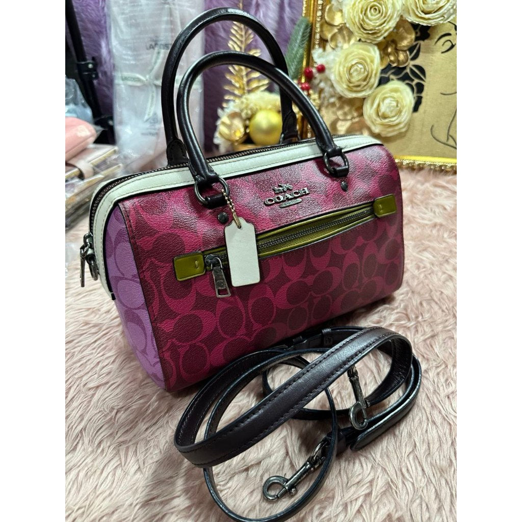ORIG Preloved CCH Rowan Satchel Bag In Blocked Signature Canvas Pink Purple