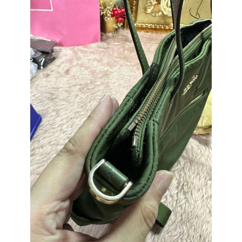 ORIG Preloved KS Chelsea Nylon Medium Satchel Crossbody Bag Enchanted Green