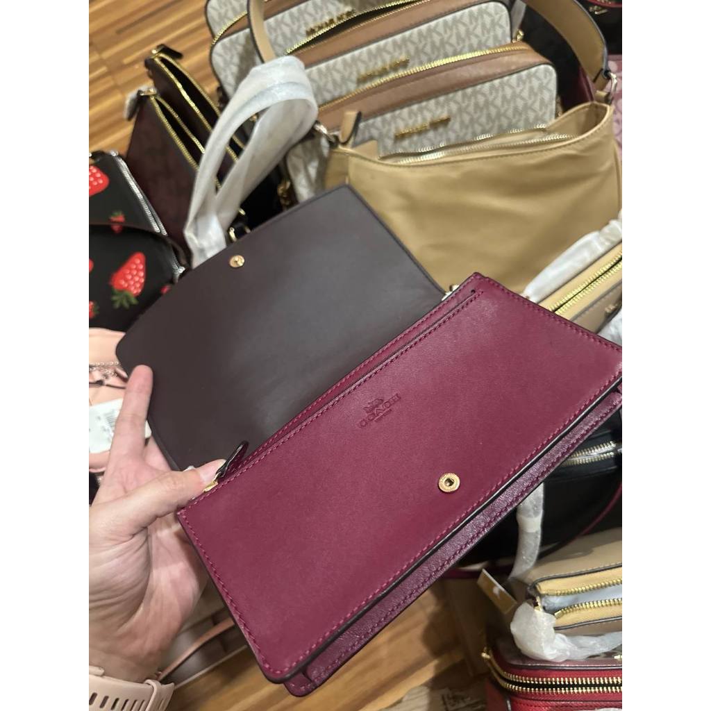 ORIG & IMPORTED CCH Anna Foldover Clutch Bag With Bells Print in Maroon Cherry