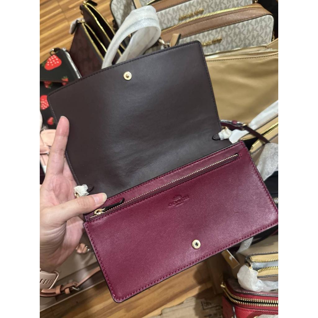 ORIG & IMPORTED CCH Anna Foldover Clutch Bag With Bells Print in Maroon Cherry