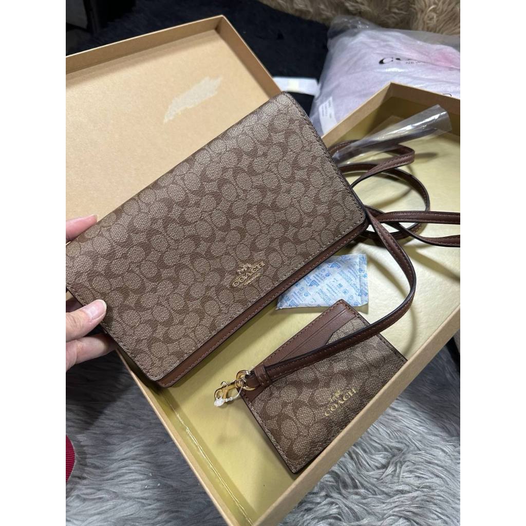 ORIG & IMPORTED CCH Anna Foldover Clutch Crossbody Small Bag & Card Wallet Set Khaki Brown