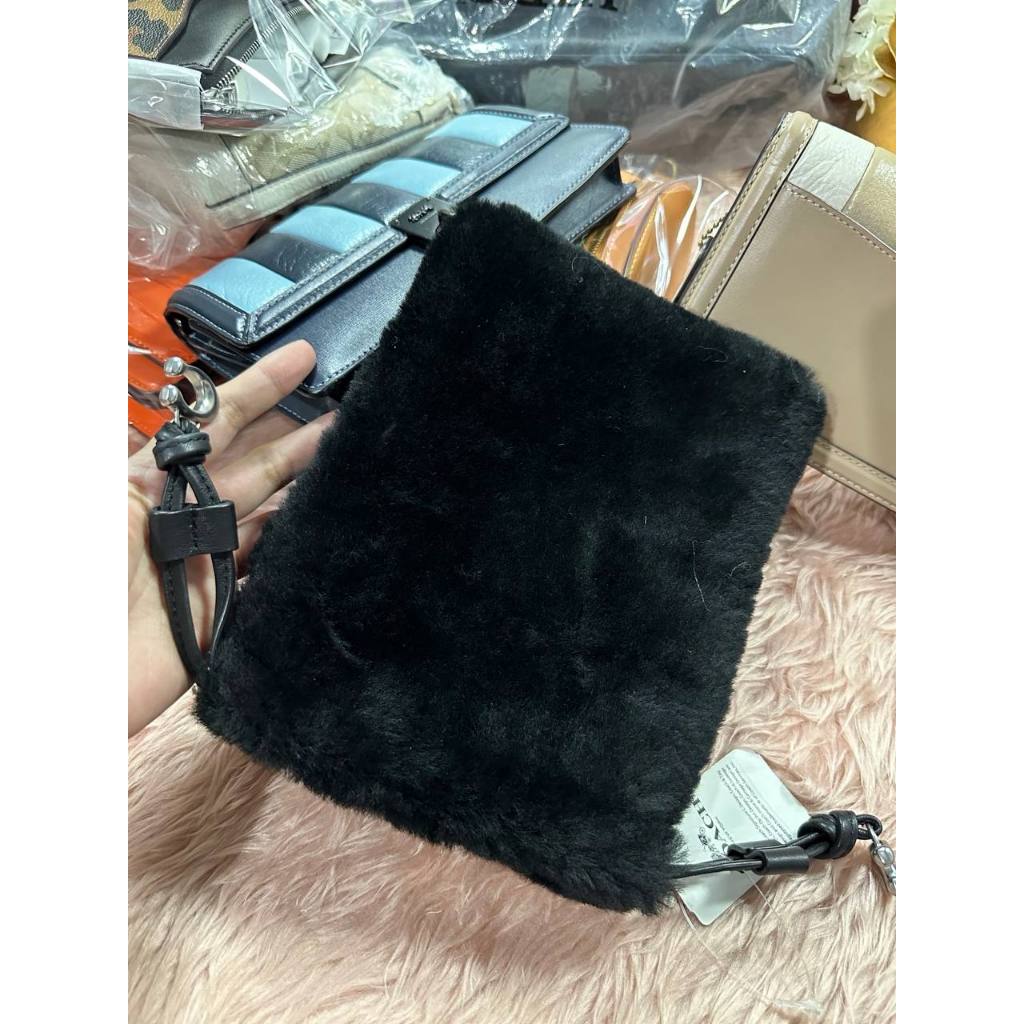 ORIG & IMPORTED CCH Drawstring Pouch In Shearling Fur Black Small Chain Bag
