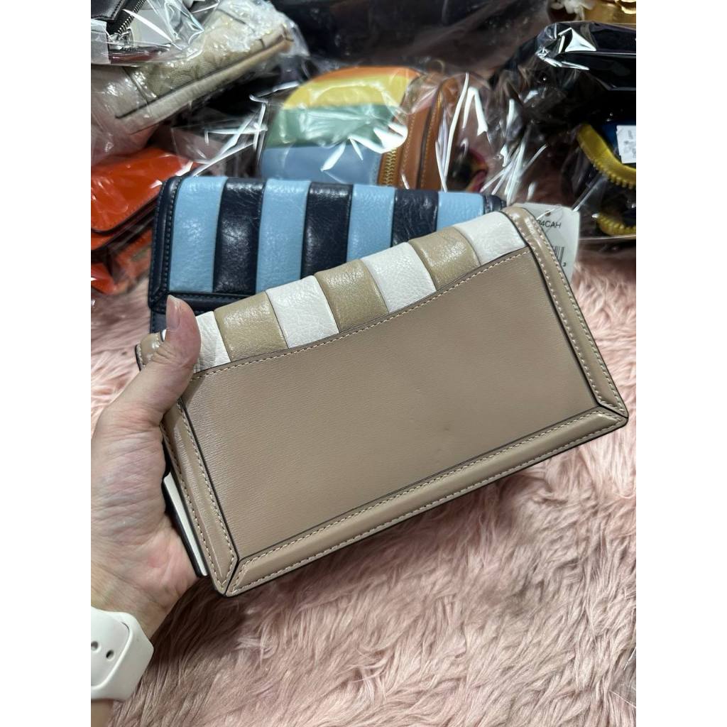 ORIG & IMPORTED CCH Hutton Clutch With Colorblock Quilting Chain Beige Black Bag