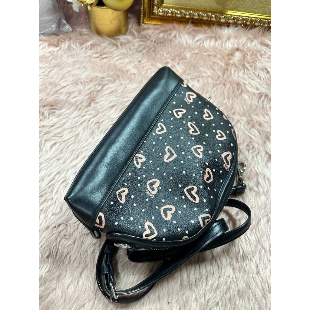 ORIG Preloved CCH Dome Crossbody Small Black Bag With Hearts Print