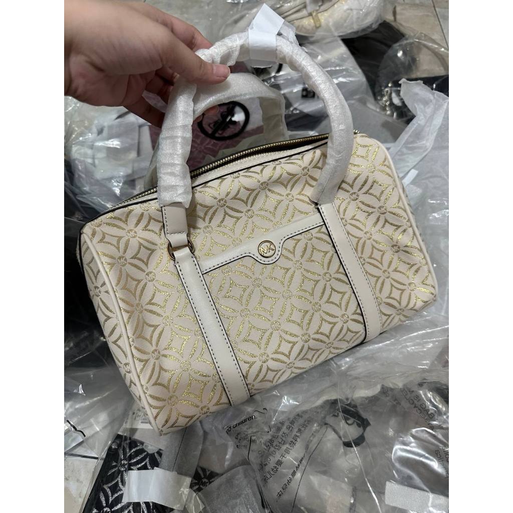 ORIG & IMPORTED MK Medium Duffle Satchel Bag Glitter Vanilla White