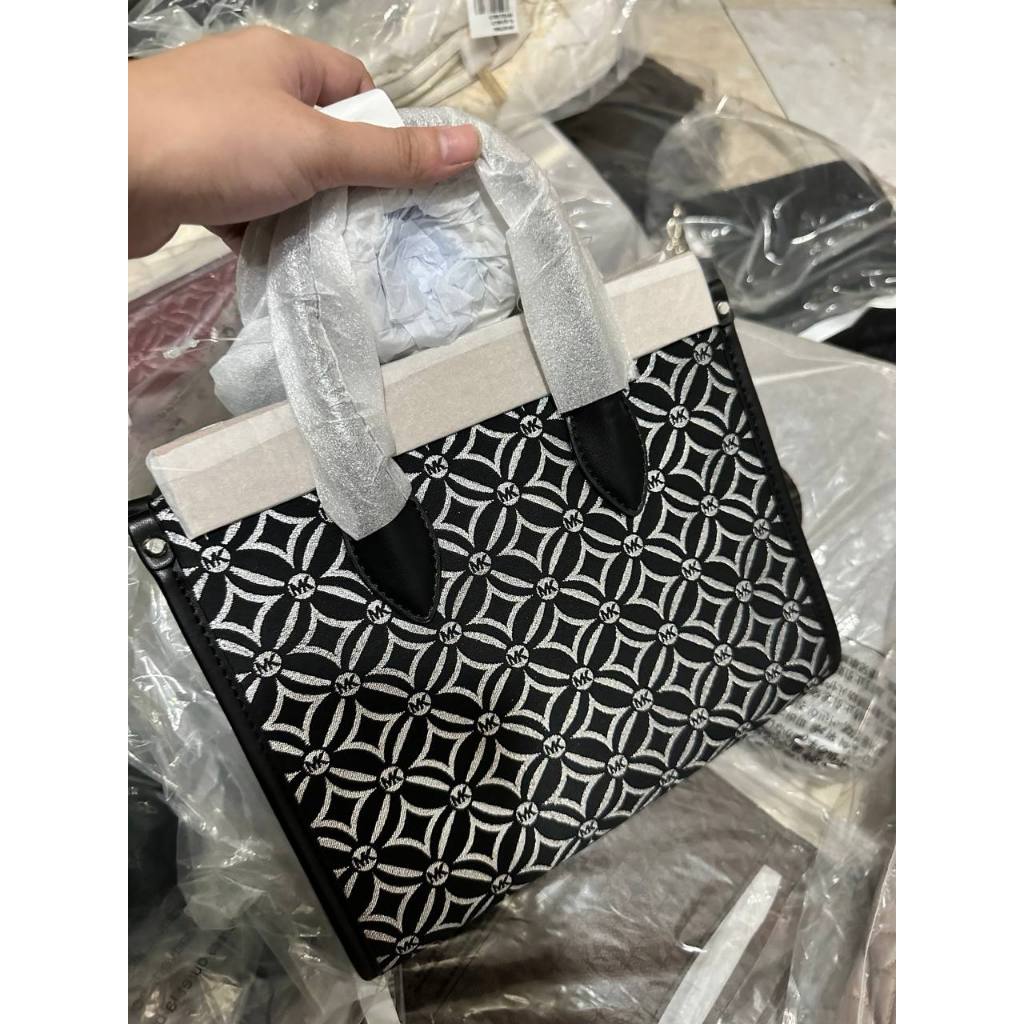 ORIG & IMPORTED MK Small Mirella Satchel Bag Graphic Logo Glitter Black
