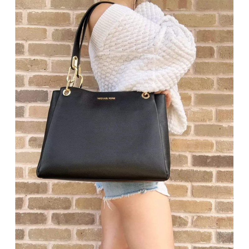 ORIG & IMPORTED MK Trisha Large Leather Shoulder Tote Bag Black Brown White