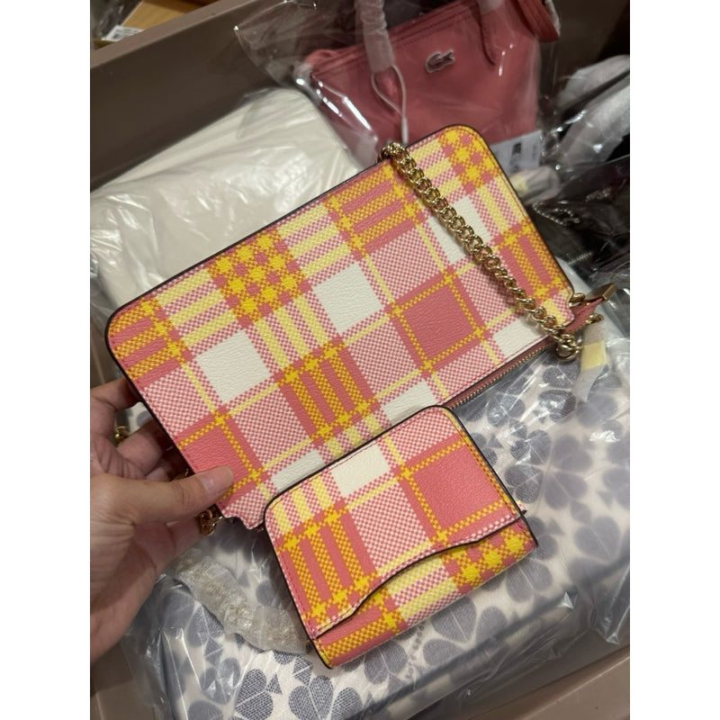 SALE! ❤️  CCH POPPY CROSSBODY PINK BAG WITH GARDEN PLAID PRINT