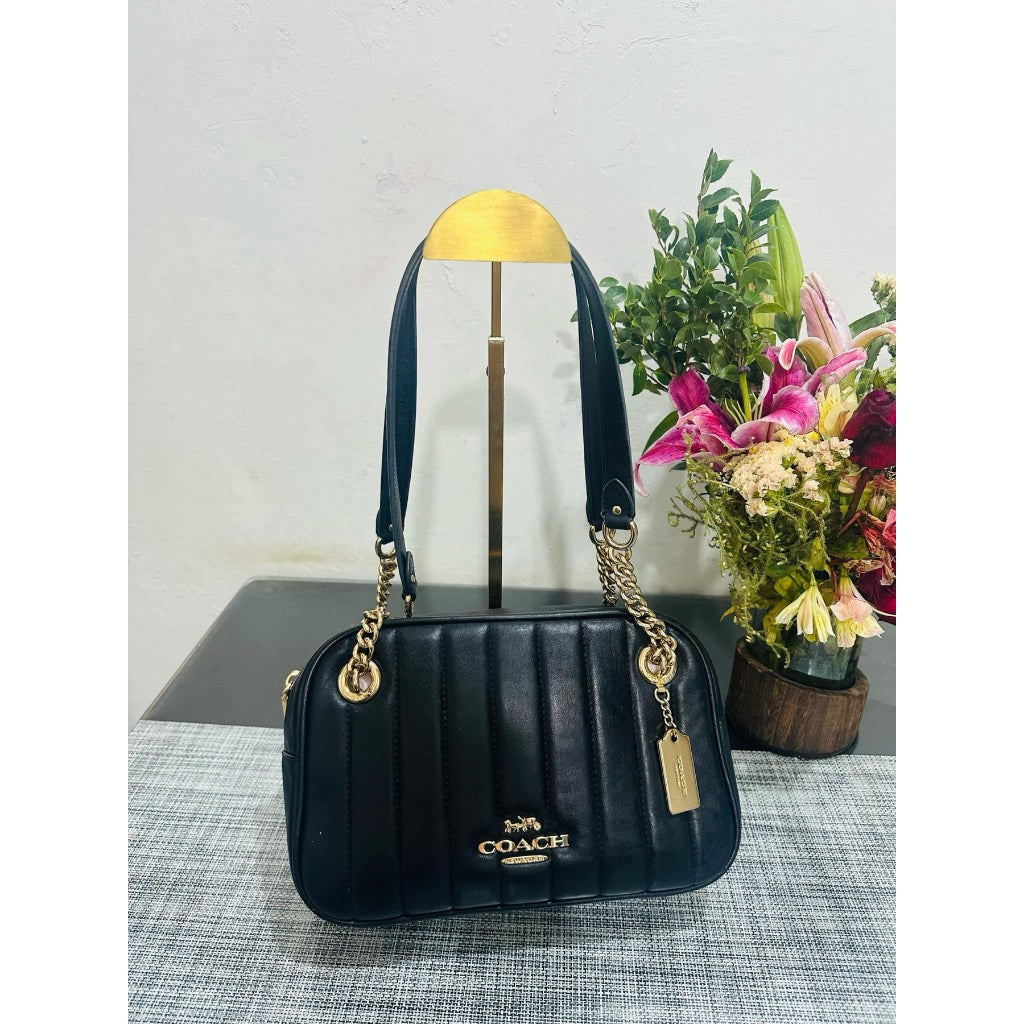 ORIG Preloved CCH Cammie Chain Shoulder Bag With Linear Quilting Black