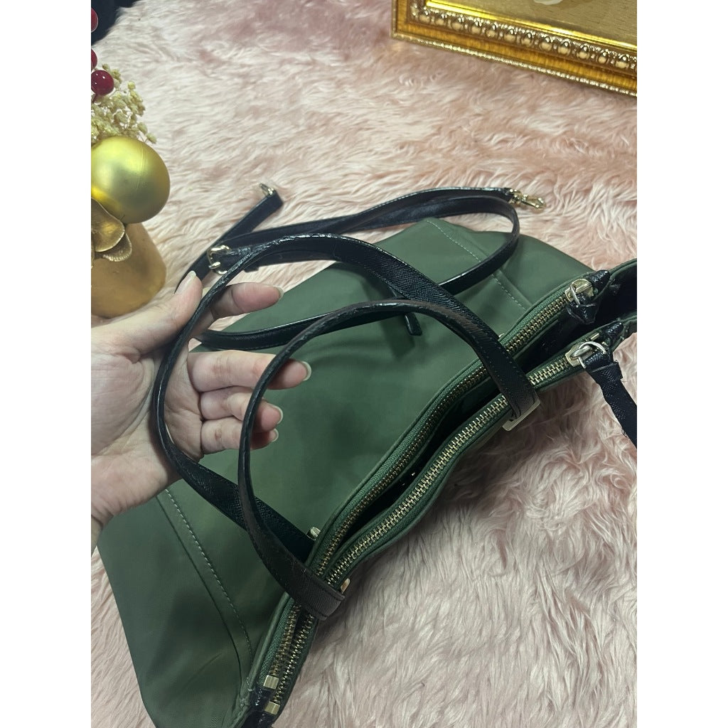 ORIG Preloved KS Dawn Medium Satchel Nylon Bag Olive Green