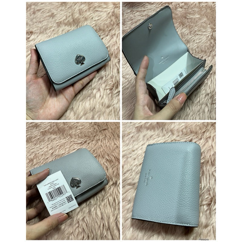 ORIG & IMPORTED KS Kayla Pebbled Leather Small L-Zip Wallet Brown White Black Pink