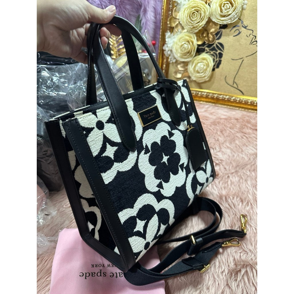 ORIG Preloved KS Retail Spade Flower Monogram Manhattan Chenille Small Tote Black Bag