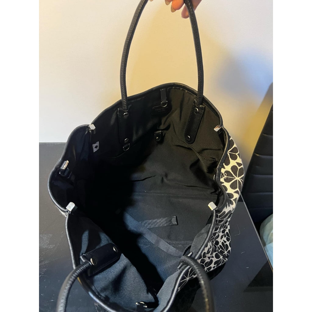 ORIG Preloved KS Retail Spade Flower Jacquard Everything Stripe Medium Tote Pink Black Bag