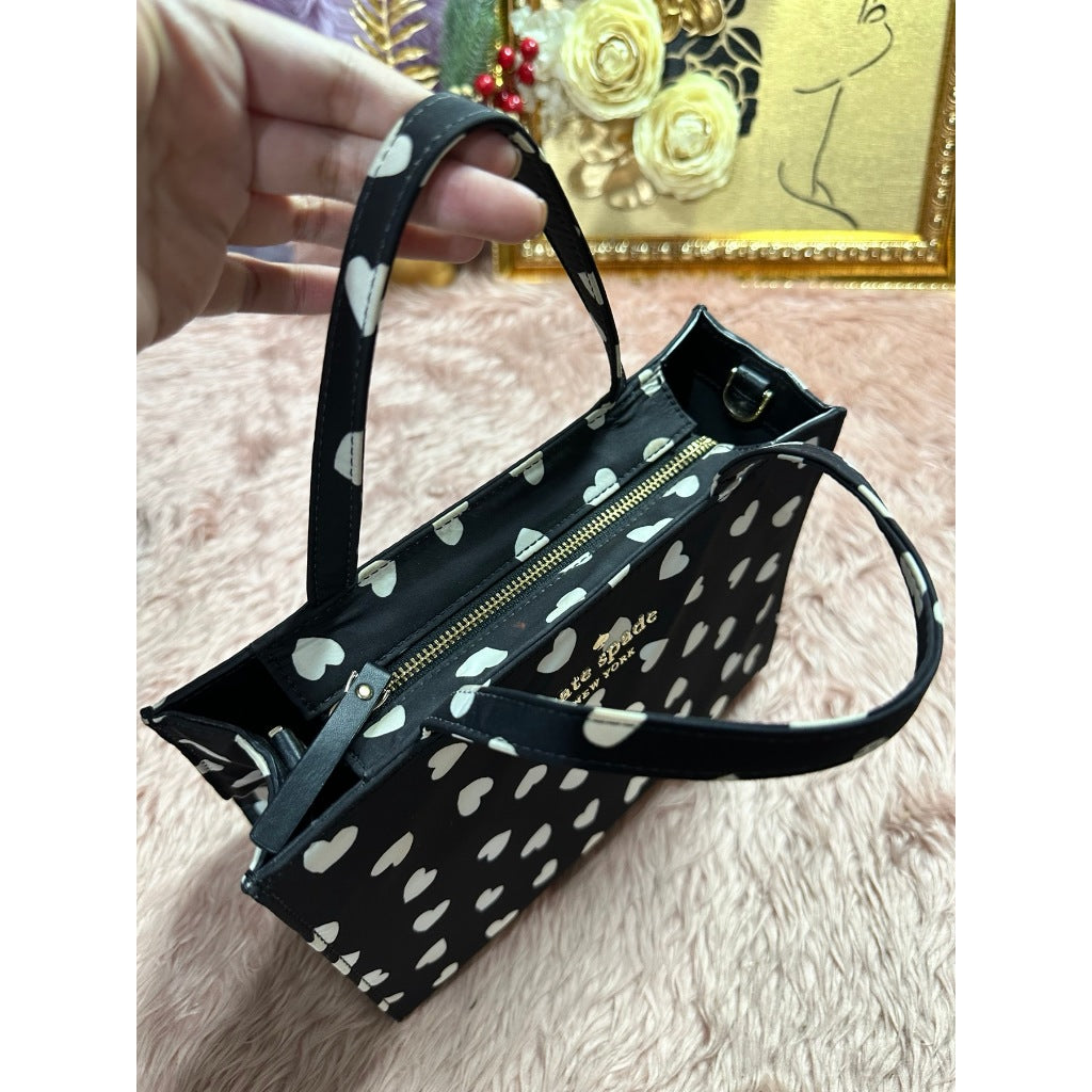 ORIG Preloved KS Retail Watson Hearts Sam Satchel Nylon Black Bag