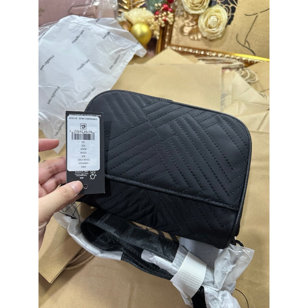 ORIG & IMPORTED Karl Lagerfeld KL Voyage Quilted Camera Black Bag with Pouch