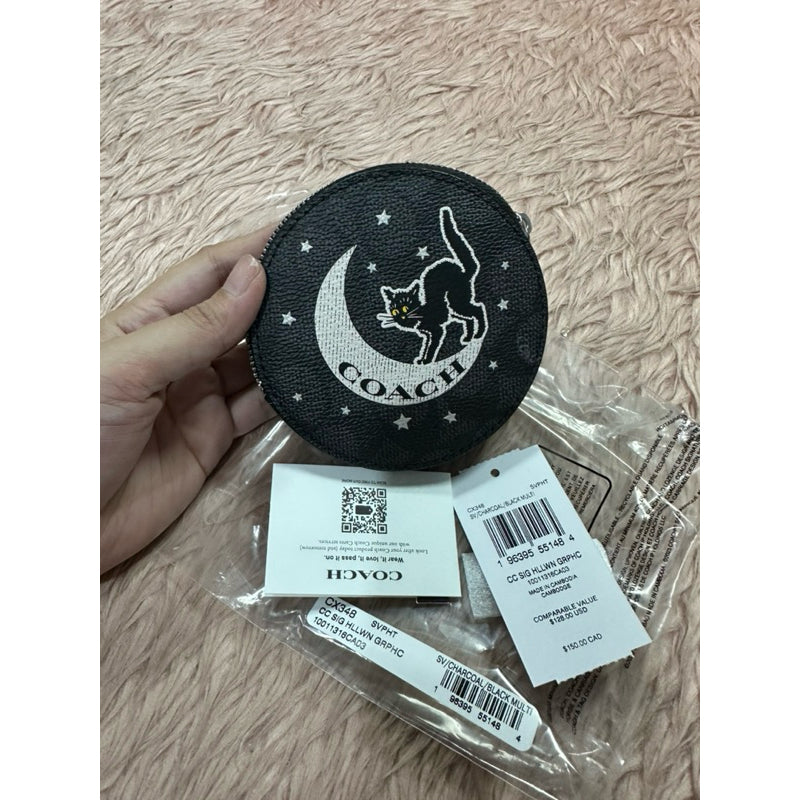 ORIG & IMPORTED CCH Coin Case In Signature Canvas With Cat Small Zip Around Black Wallet