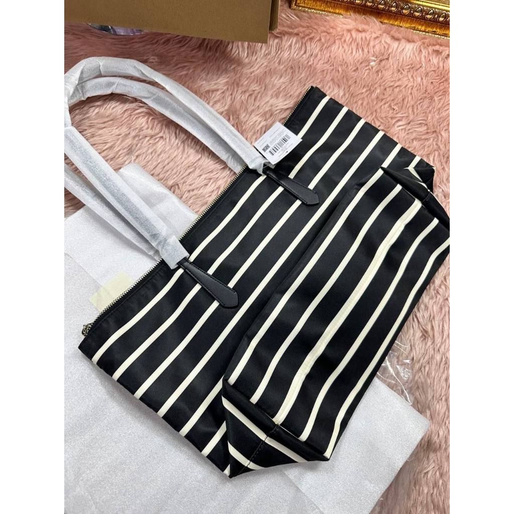 ORIG & IMPORTED KS Kitt Large Tote Nylon Bag Black & White Stripes