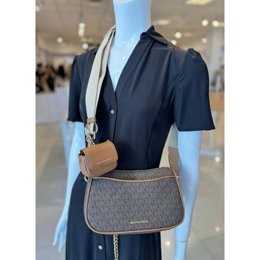 ORIG & IMPORTED Preloved MK Jet Set Medium Signature Logo Crossbody Brown Bag with Case for AirPo