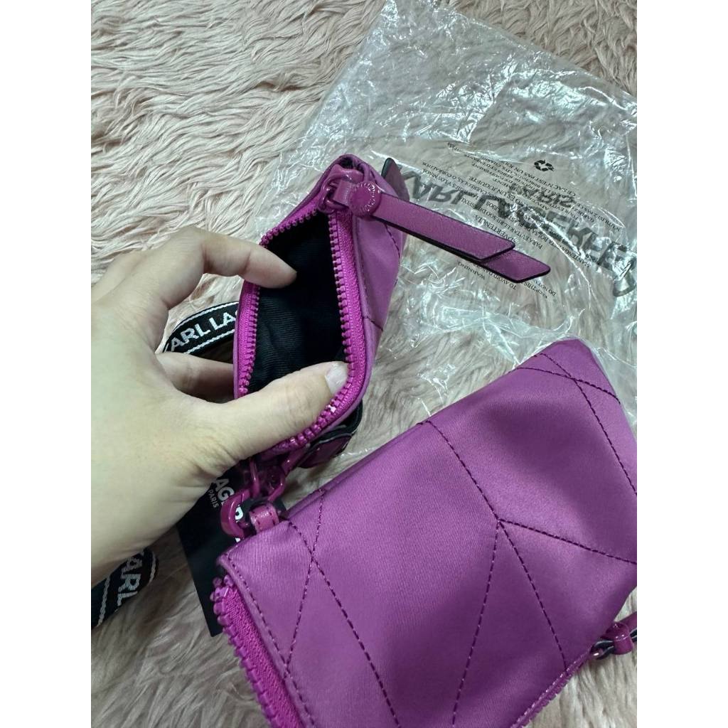 ORIG & IMPORTED Karl Lagerfeld KL Voyage Lanyard Keychain Phone Nylon Wallet Purple Pink