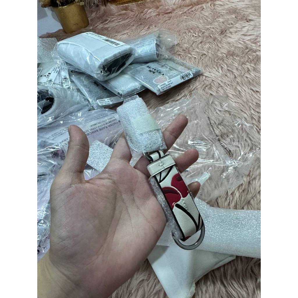 ORIG & IMPORTED CCH Trigger Snap Bag Charm With Cherry Print White Keychain